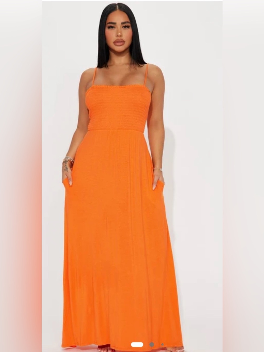 Fashion nova Smocked Bodice Spaghetti Strap Maxi Dress - Orange